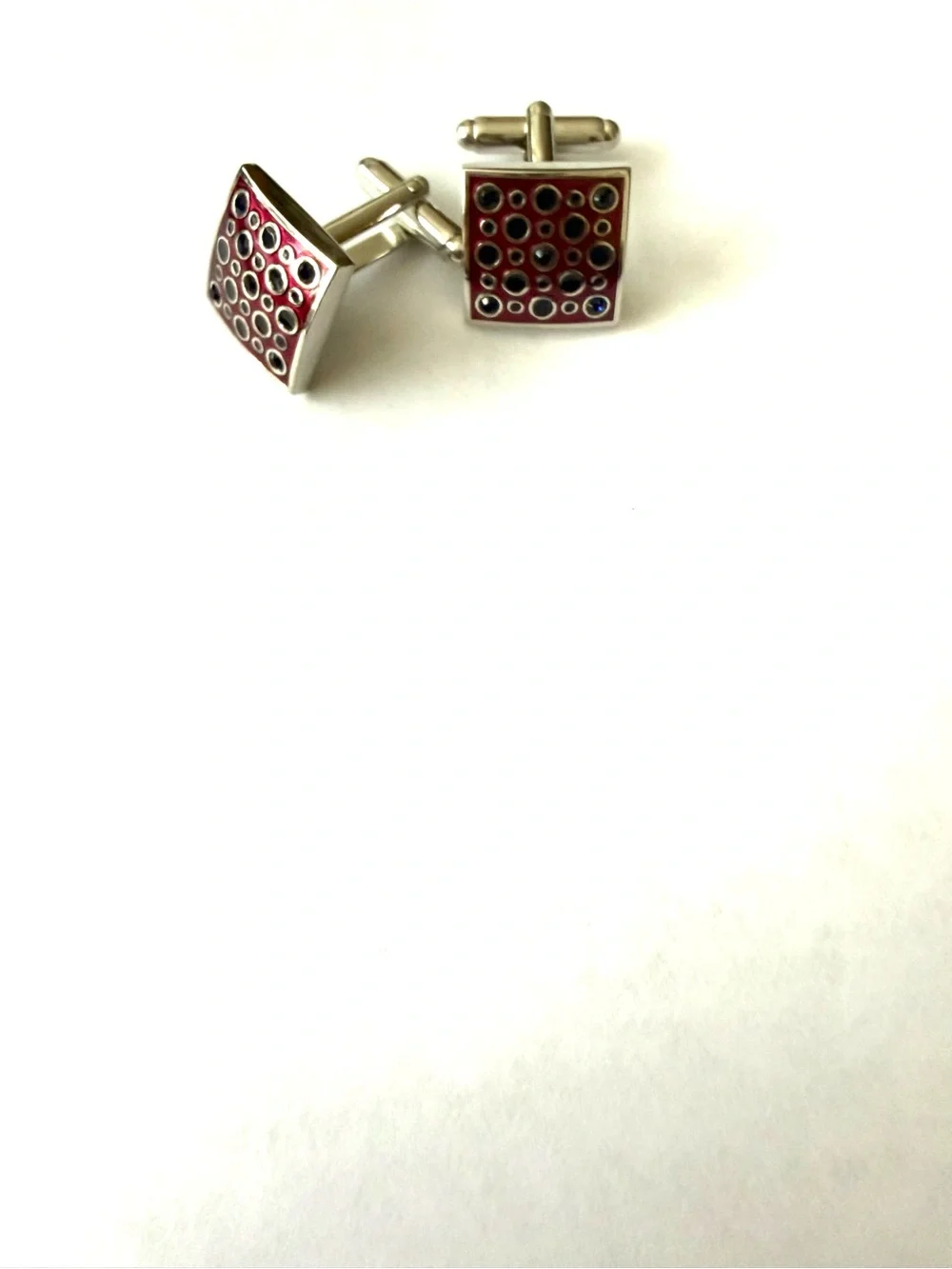 Red Enamel Dot Square Cufflinks - Men's Accessories